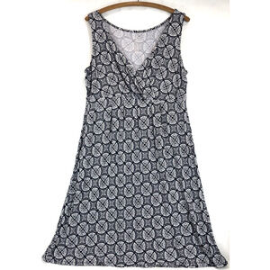 St John's Bay Navy Blue & White Print Stretch Knit Tank Dress Size Petite XL